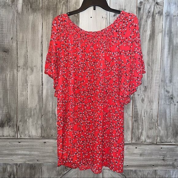 Ana Off Shoulder Floral Dress Smock Neck Flowy Sleeve Dress - Picture 5 of 8